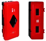 FIRE82030/69/R/B FIRE EXTINGUISHER BOX SUITS 6 or 9kg FRONT LOADING H675 x W310 x D250mm C/W INSPECTION WINDOW RED DOOR / BLACK BODY