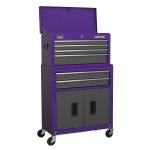 Sealey Topchest & Rollcab Combination 6 Drawer with Ball-Bearing Slides - Purple/Grey