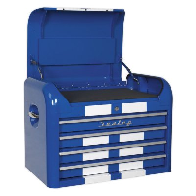 Sealey Premier Retro Style Topchest 4 Drawer - Blue with White Stripes