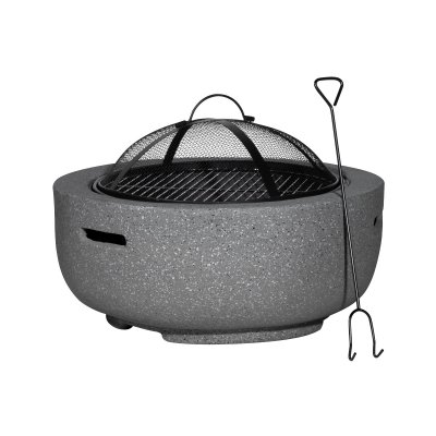 Sealey Dellonda Round MgO Fire Pit with BBQ Grill, 60cm, Safety Mesh Screen - Dark Grey