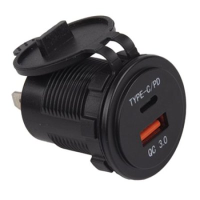 0-601-20 18W Dual USB Type-A and Type-C Ports Power Socket - 3A, 12/24V